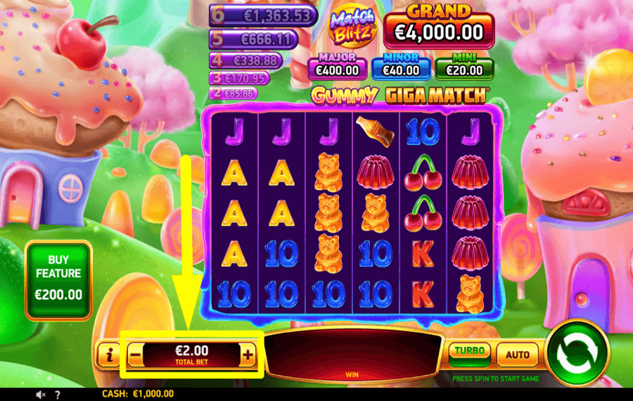 Gummy Giga Match ESTABLECE TU APUESTA TOTAL.