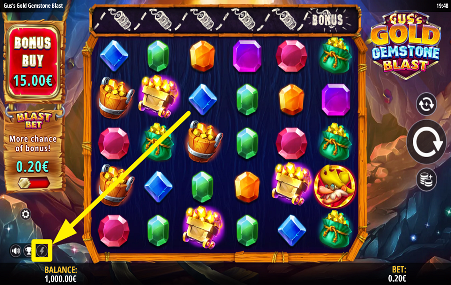Guss Gold Gemstone Blast ACTIVER LE MODE TURBO.