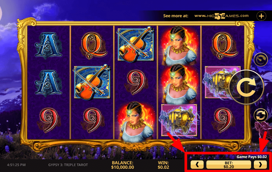 Gypsy 3 Triple Tarot Choose your bet amount.