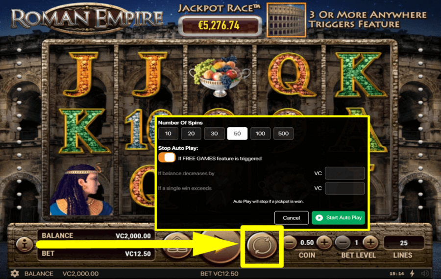 Habanero Roman Empire ACTIVEZ LA FONCTION « AUTOPLAY ».