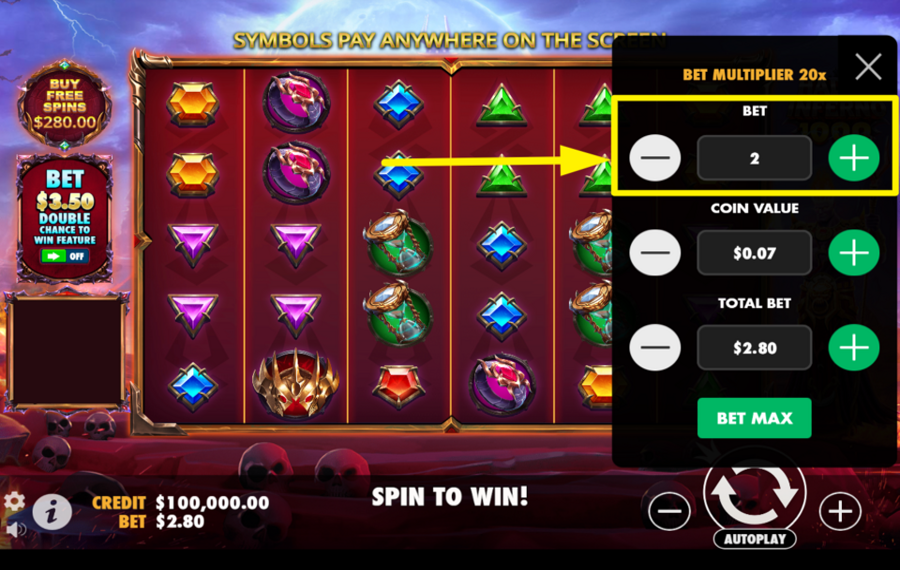 Hades Inferno 1000 CAMBIAR EL NIVEL DE APUESTA.