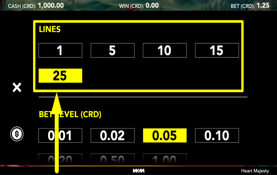 Heart Majesty ADJUST THE PAYLINES.