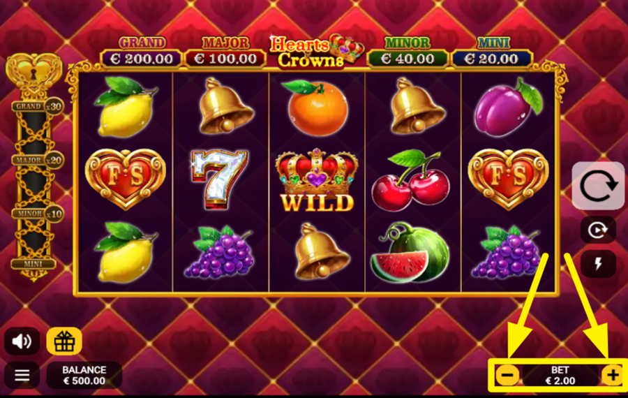 Hearts and Crowns ADJUST THE BET AMOUNT.