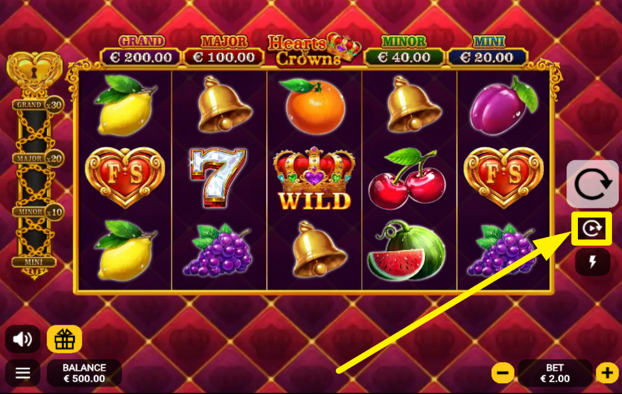 Hearts and Crowns INITIATE AUTOMATIC SPINNING.