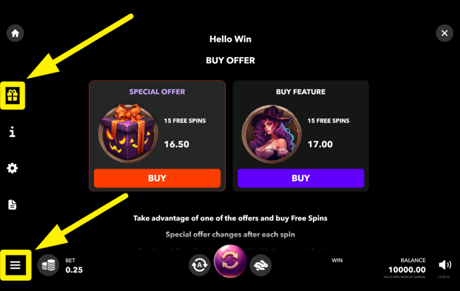 Hello Win PURCHASE FREE SPINS.