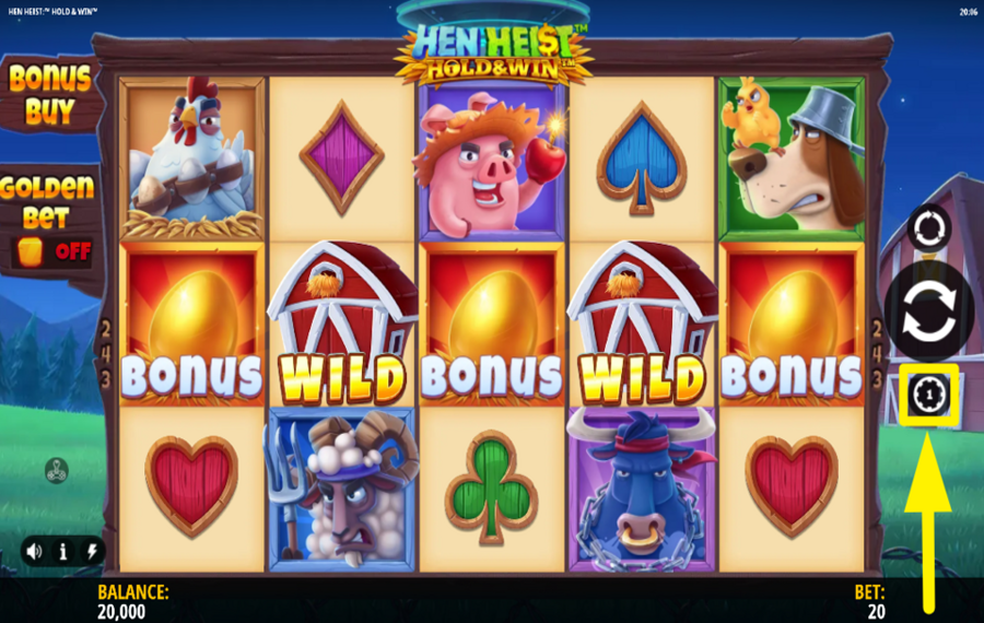 Hen Heist Hold and Win РЕГУЛИРУЙТЕ СУММУ СТАВКИ.