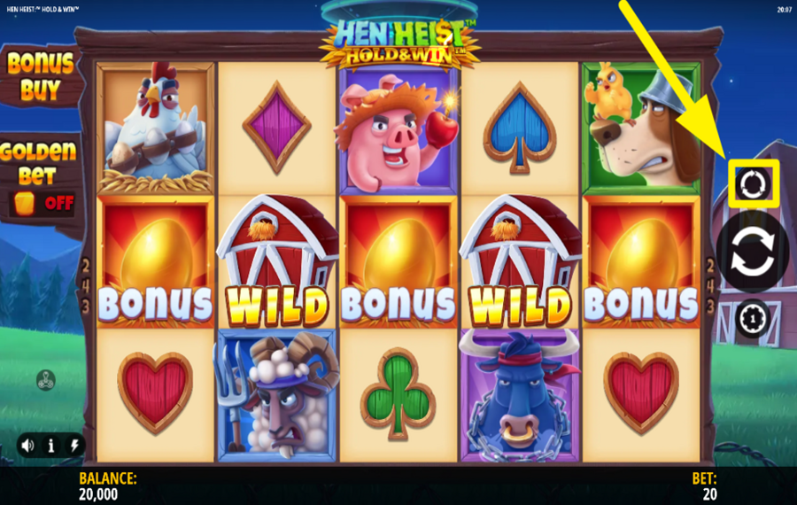 Hen Heist Hold and Win ИСПОЛЬЗУЙТЕ АВТОИГРУ.