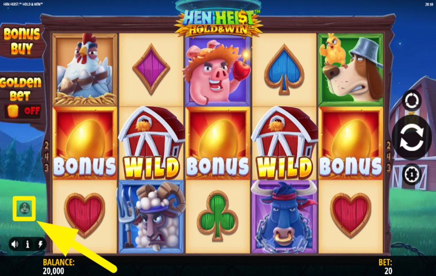 Hen Heist Hold and Win ДОСТУП К ДОПОЛНИТЕЛЬНЫМ НАСТРОЙКАМ.