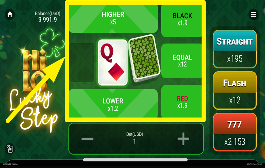 Hi Lo Lucky Step HAGA SU APUESTA.