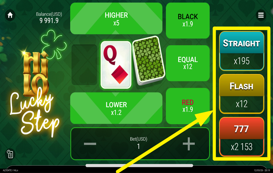 Hi Lo Lucky Step ELIGE UNA APUESTA.
