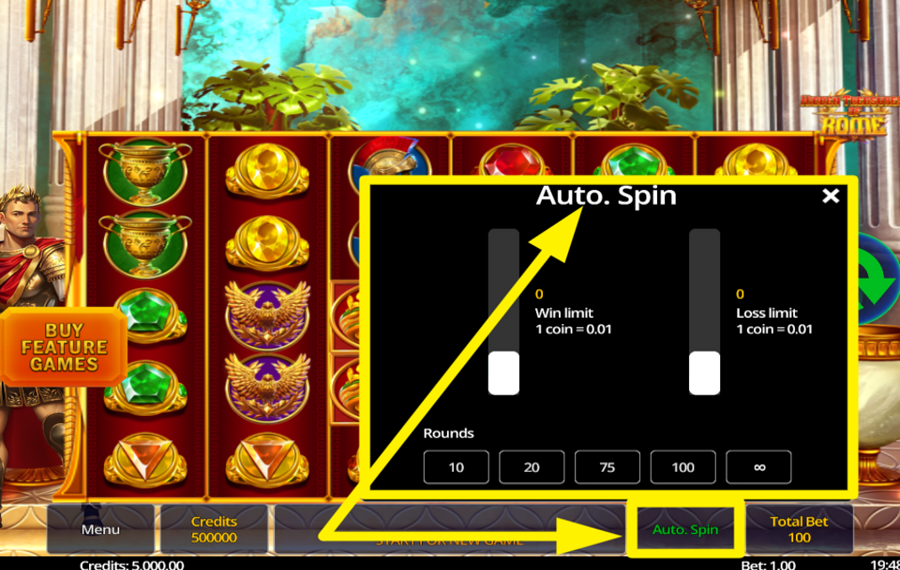 Hidden Treasures of Rome TRIGGER AUTOMATIC SPINS.