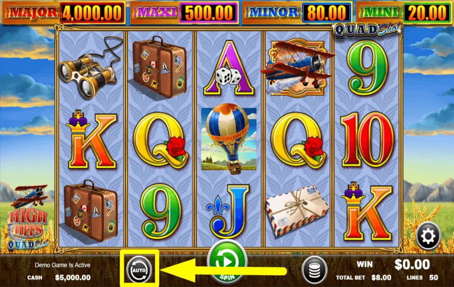 High Hits Quad Shot START AUTOMATIC SPINS.