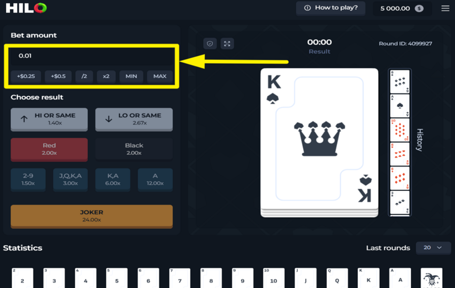Hilo Joker ВЫБЕРИТЕ СУММУ СТАВКИ.