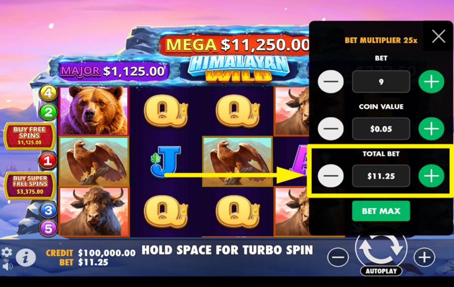 Himalayan Wild ИЗМЕНИТЕ ОБЩУЮ СУММУ СТАВКИ.