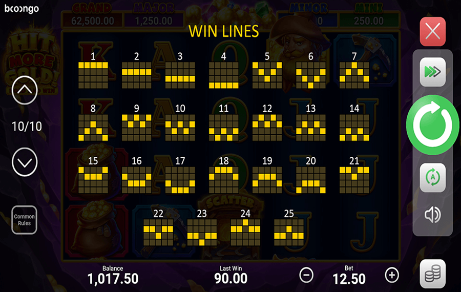Hit More Gold Elige las líneas de pago.