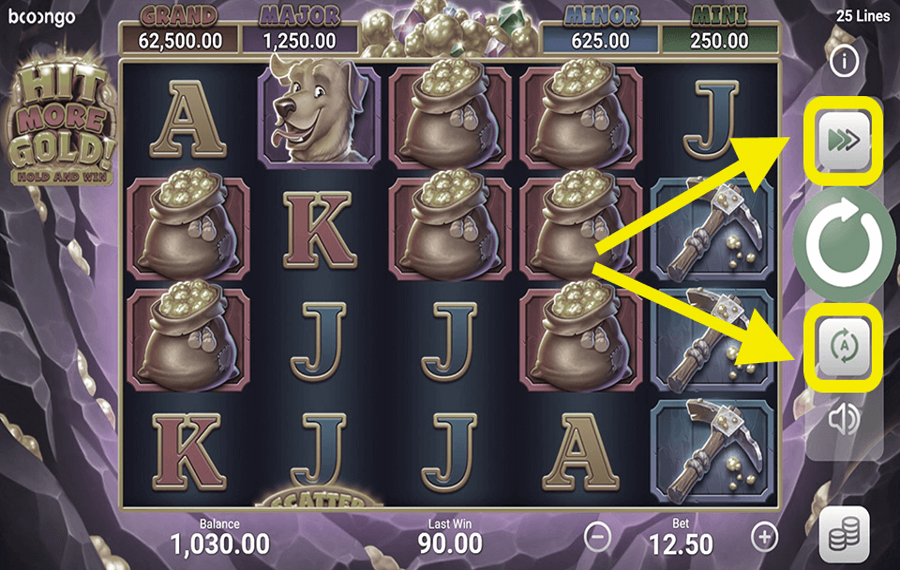 Hit More Gold Usando las funciones opcionales “Autoplay” y “Turbo”.