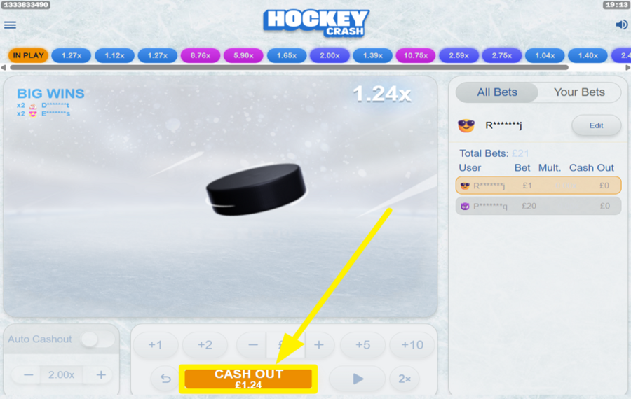 Hockey Crash RETIRAR SUS GANANCIAS.