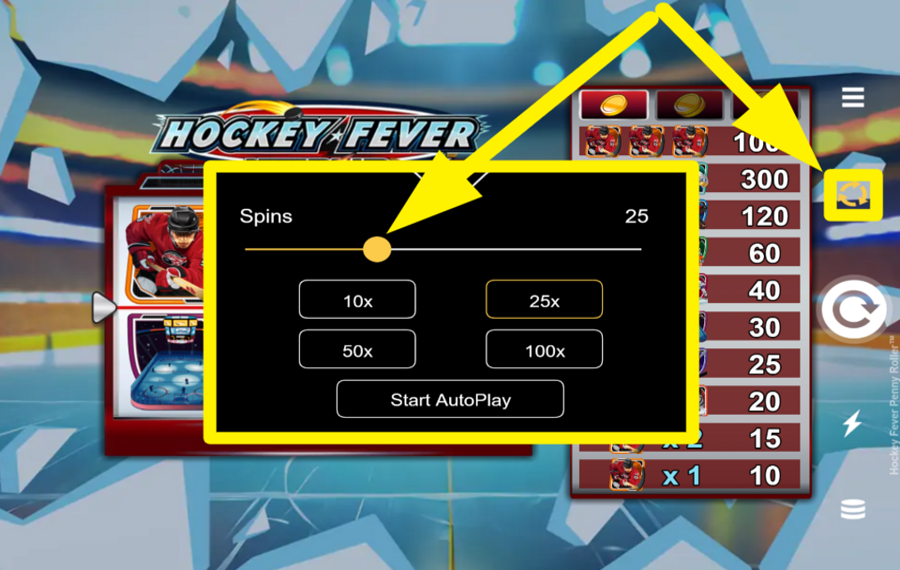 Hockey Fever Penny Roller Faites tourner les rouleaux automatiquement.