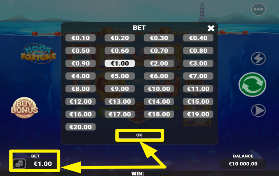 Hook the Fortune ОПРЕДЕЛИТЕ СВОЮ СТАВКУ.