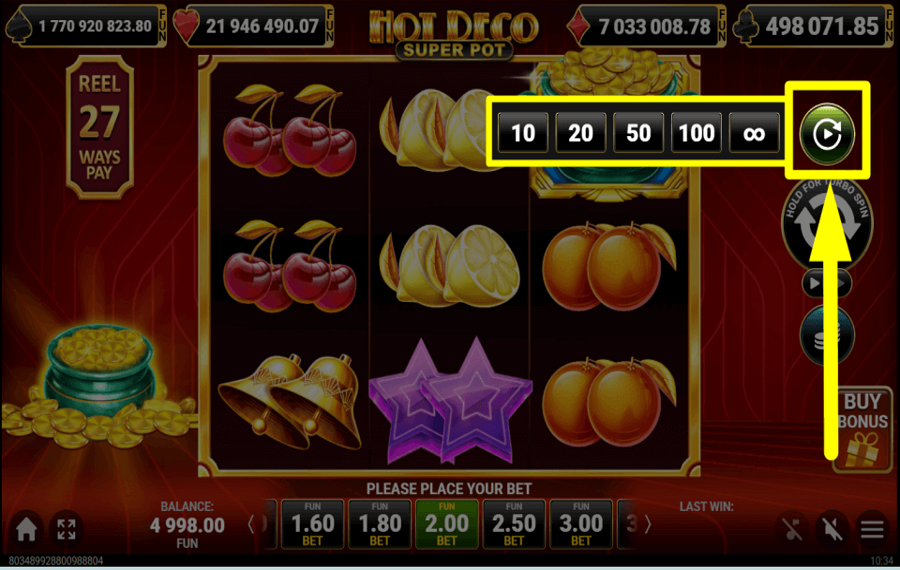 Hot Deco Super Pot CONTINUAR AUTOMÁTICAMENTE.