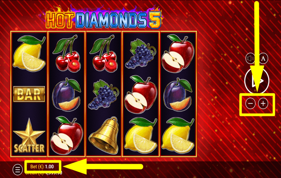 Hot Diamonds 5 SELECT YOUR BET VALUE.