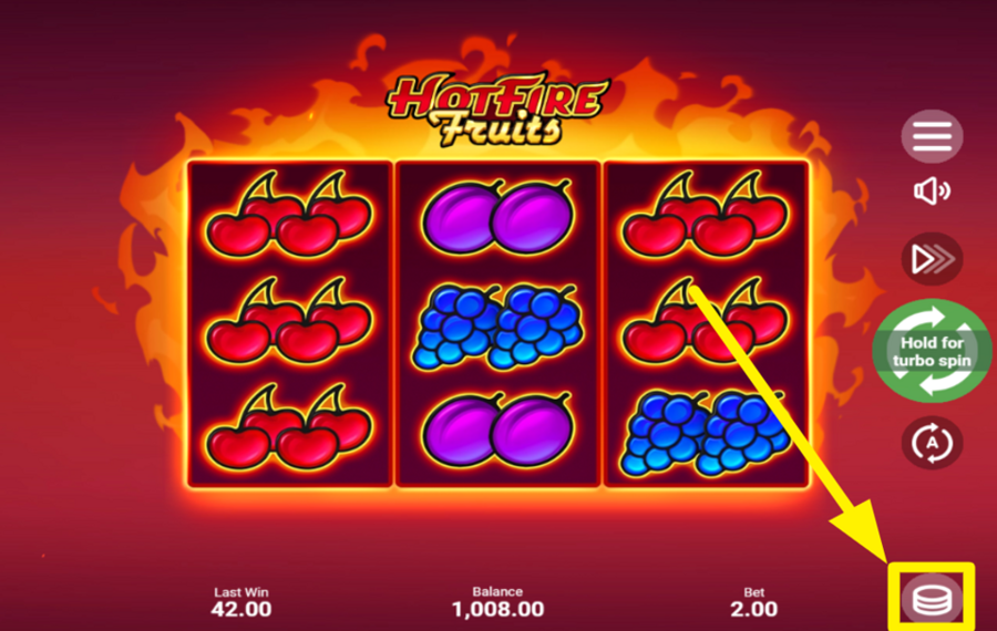 Hot Fire Fruits ВЫБЕРИТЕ СУММУ СТАВКИ.