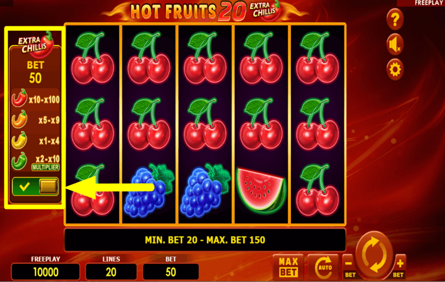 Hot Fruits 20 Extra Chillis РАЗРЕШИТЬ ДОПОЛНИТЕЛЬНУЮ СТАВКУ.