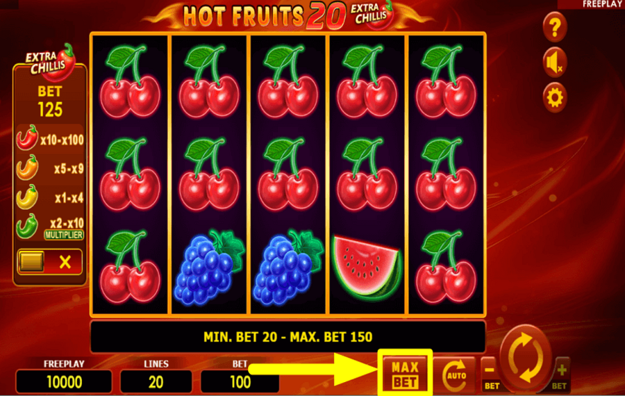 Hot Fruits 20 Extra Chillis ДЕЛАЙТЕ МАКСИМАЛЬНУЮ СТАВКУ.