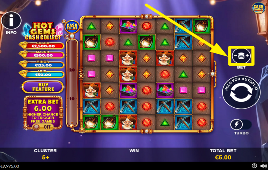 Hot Gems Cash Collect SPECIFY YOUR WAGER.