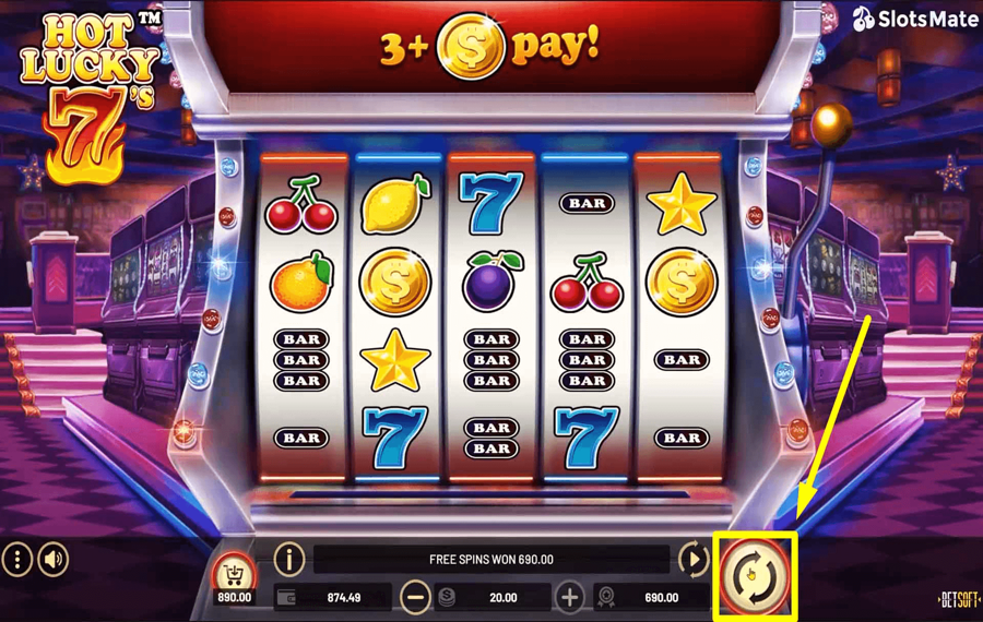 Hot Lucky 7s Cliquez/appuyez sur le bouton « Spin ».