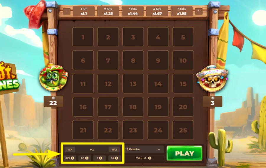 Hot Mines ADJUST YOUR BET.