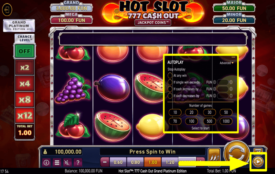 Hot Slot 777 Cash Out Grand Platinum Edition PROGRESSI CON LA RIPRODUZIONE AUTOMATICA.