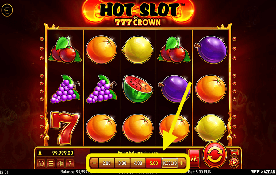 Hot Slot 777 Crown Выберите сумму ставки.