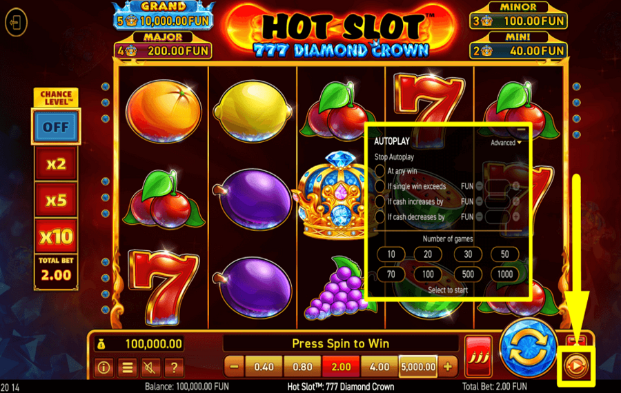 Hot Slot 777 Diamond Crown ПРИМЕНИТЬ АВТОВОСПРОИЗВЕДЕНИЕ.