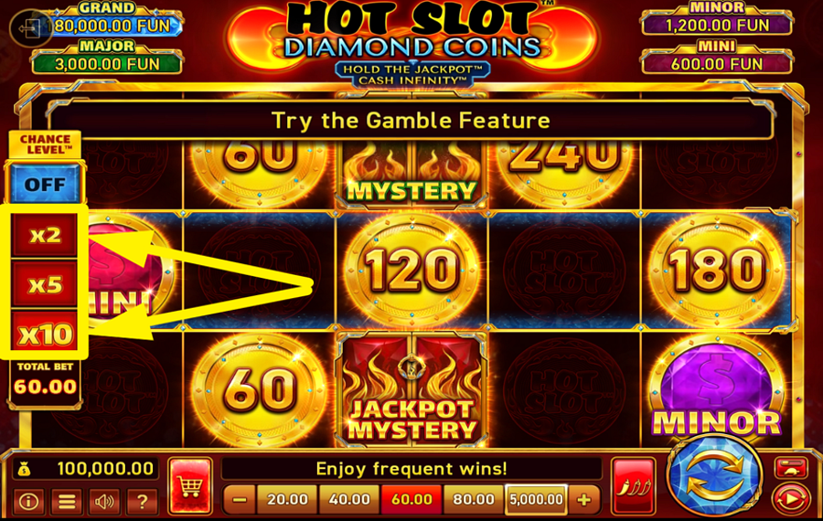 Hot Slot Diamond Coins Hold The Jackpot Cash Infinity ВЫБЕРИТЕ УРОВЕНЬ ШАНСА.