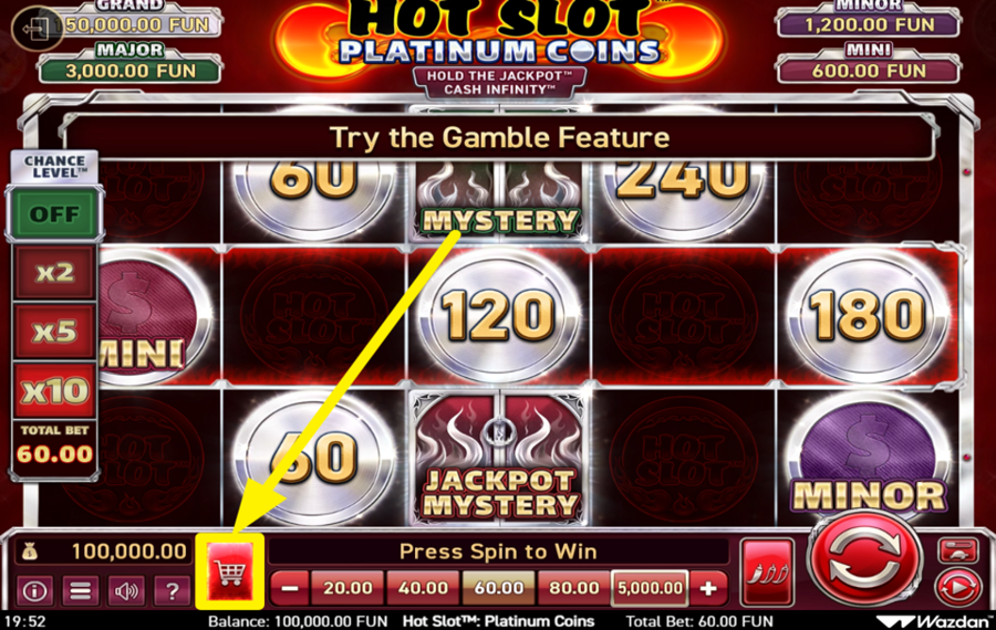 Hot Slot Platinum Coins Hold the Jackpot Cash Infinity ACQUISTA UN GIOCO BONUS.