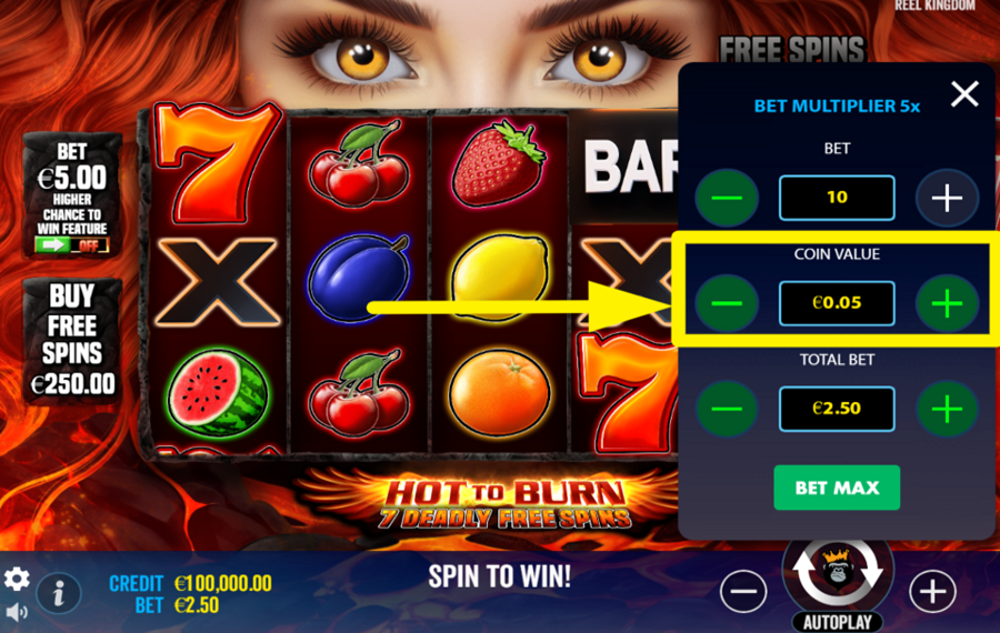Hot to Burn 7 Deadly Free Spins ВЫБЕРИТЕ СТОИМОСТЬ МОНЕТЫ.