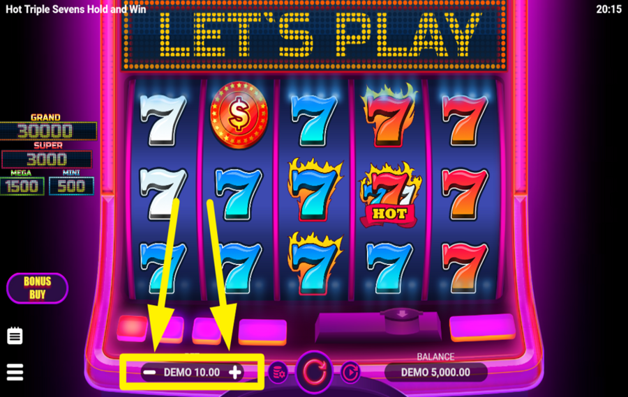 Hot Triple Sevens Hold and Win SET YOUR STAKE.