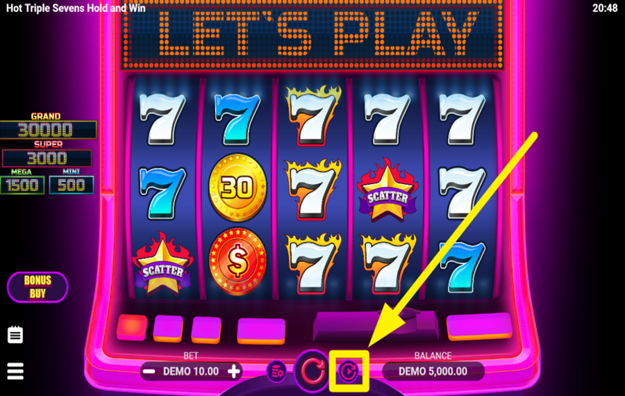 Hot Triple Sevens Hold and Win ACTIVATE AUTOMATIC PLAY.