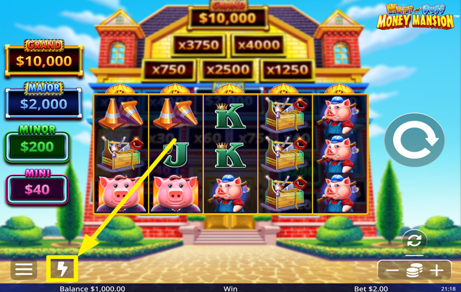 Huff N Puff Money Mansion ACCELERATE THE SPINS.