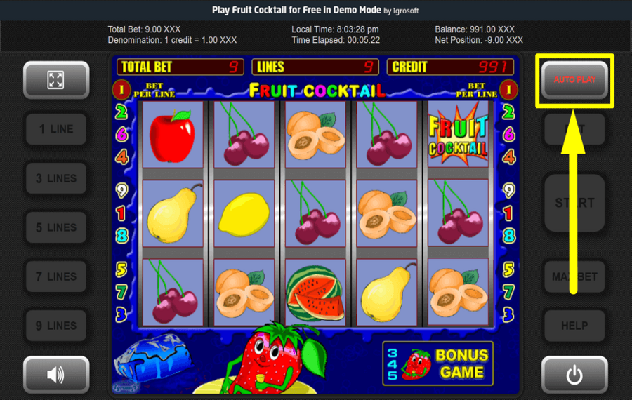 Igrosoft Fruit Cocktail USE THE AUTOPLAY FEATURE.