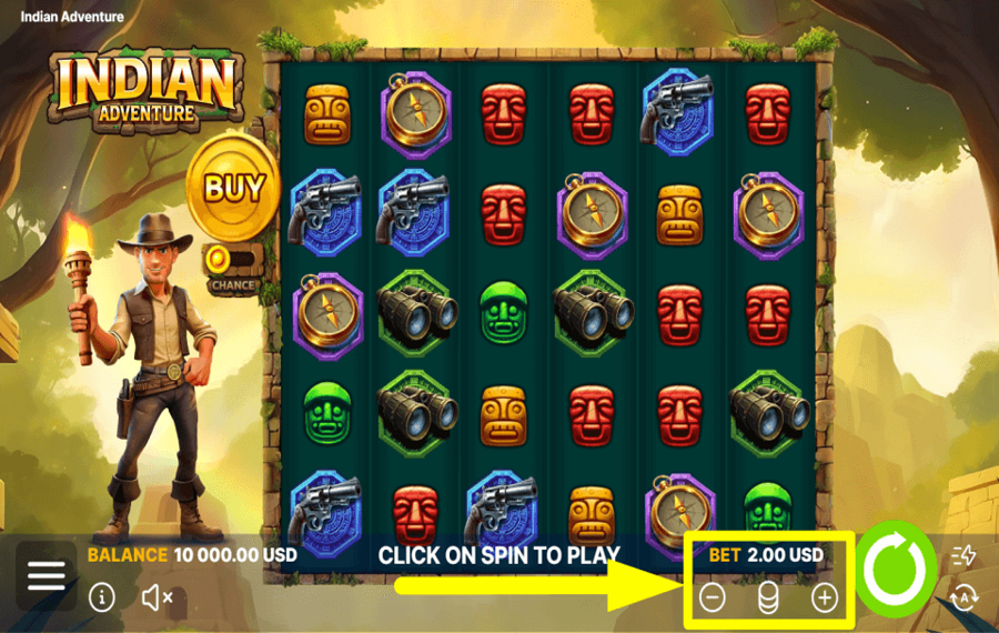 Indian Adventure ADJUST THE WAGER.