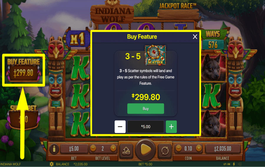 Indiana Wolf ACQUIRE SCATTER SYMBOLS.