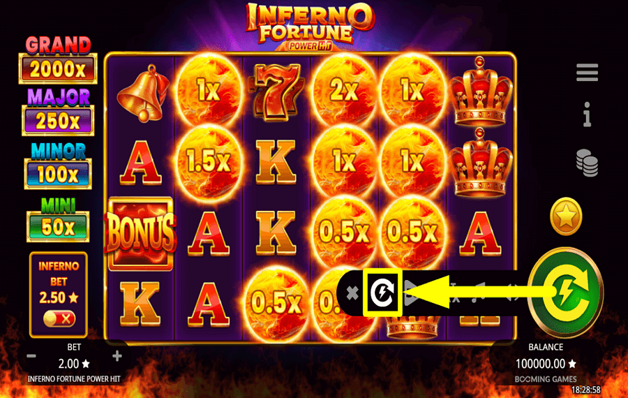 Inferno Fortune Power Hit ACTIVER LE MODE TURBO.