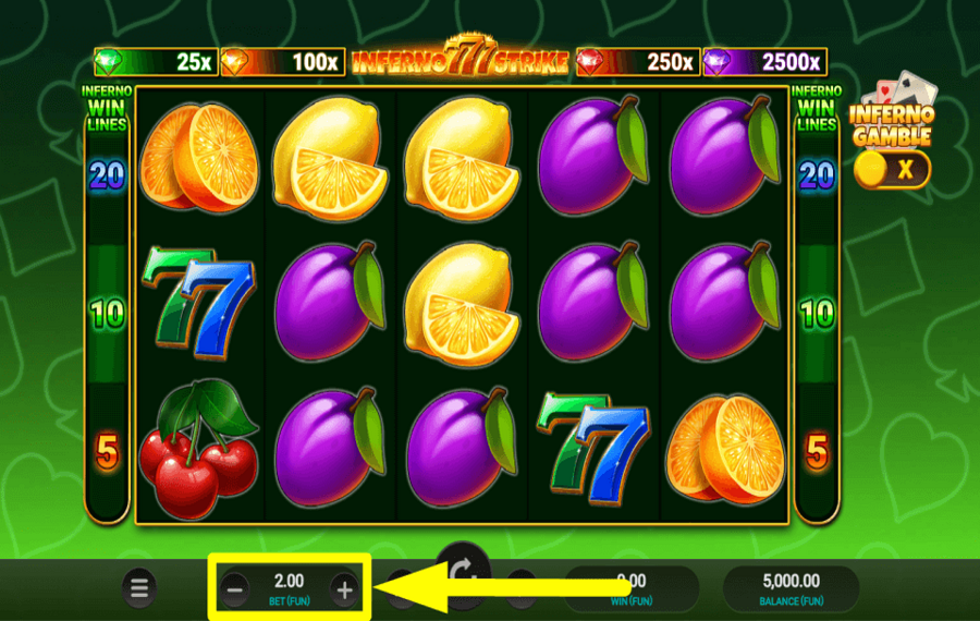 Inferno Strike ESTABLECER LA APUESTA.