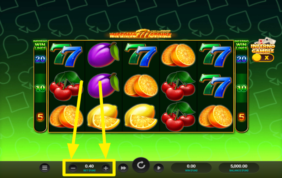 Inferno Strike Dream Drop SELECCIONE EL MONTO DE SU APUESTA.