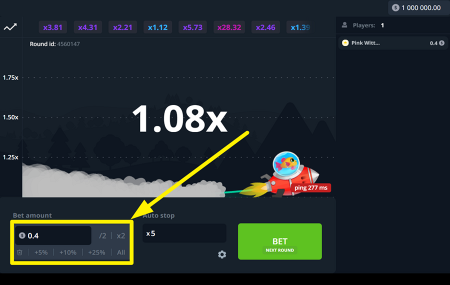 InOut Crash DÉFINISSEZ UN MONTANT DE PARI.