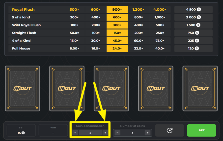 InOut Joker Poker ASSEGNARE UN VALORE ALLA SCOMMESSA.