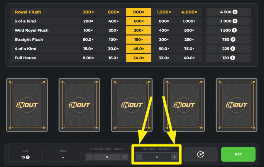 InOut Joker Poker REGOLA IL NUMERO DI MONETE.