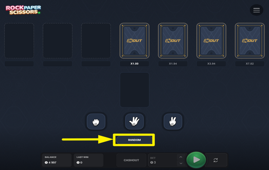InOut Rock Paper Scissors VERWENDEN SIE DIE ZUFÄLLIGE OPTION.